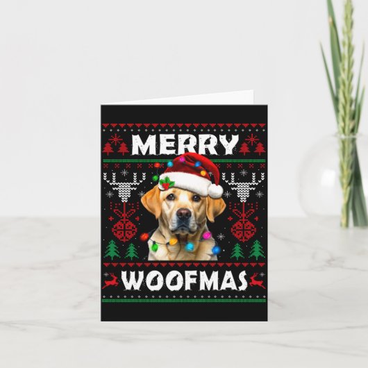 Merry Woofmas Yellow Labrador Christmas Ugly Sweat Kaart (Voorkant)