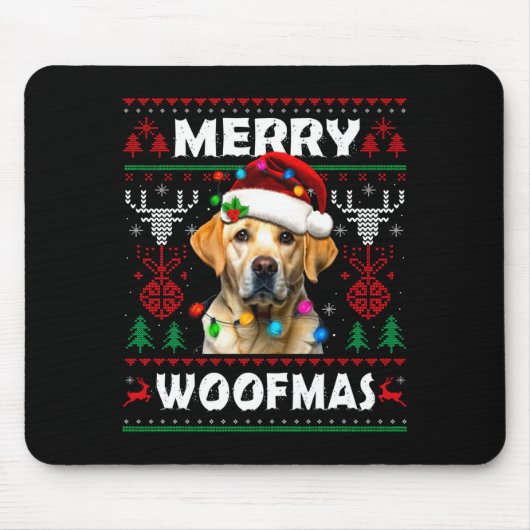 Merry Woofmas Yellow Labrador Christmas Ugly Sweat Muismat (Voorkant)