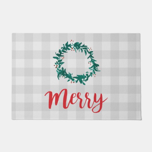 Merry Wreath Painting Pattern Grey Doormat Deurmat (Voorkant)