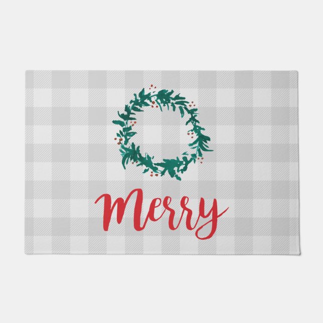 Merry Wreath Painting Pattern Grey Doormat Deurmat (Voorkant)