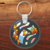Merry X-Mas Glas in lood Pattern Sleutelhanger (Voorkant)