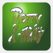 Merry X-mas Groene Lettering Vierkante Stickers (Voorkant)