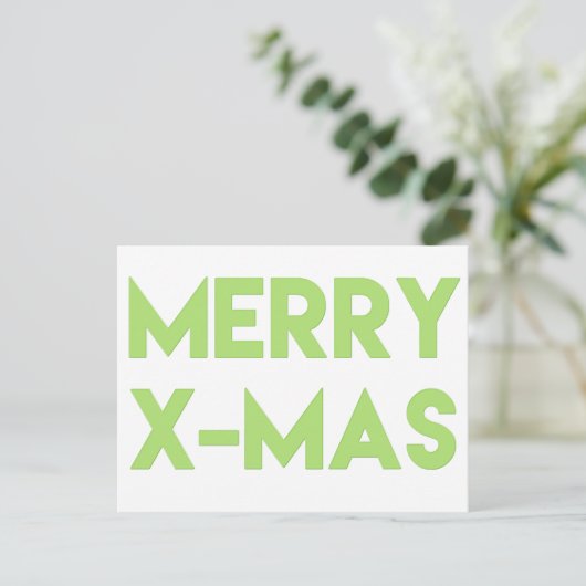 Merry X-Mas, Modern Green Typography Kerstmis Feestdagenkaart (Staand voorkant)