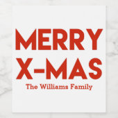 Merry X-Mas, Modern Red Typography Kerstmis Wijn Etiket (Enkel label)