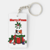 “Merry X’mas” Whimsical Holiday Greeting Design Sleutelhanger (achterkant)