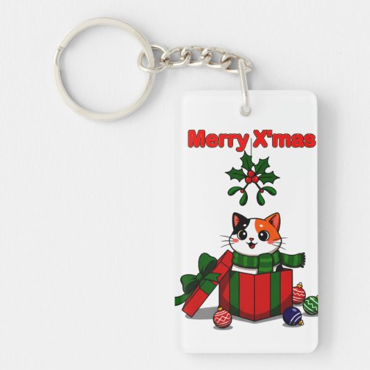 “Merry X’mas” Whimsical Holiday Greeting Design Sleutelhanger (Voorkant)