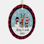 Merry X-Mask Funny Buffalo Pset Check Santa Keramisch Ornament (Rechts)