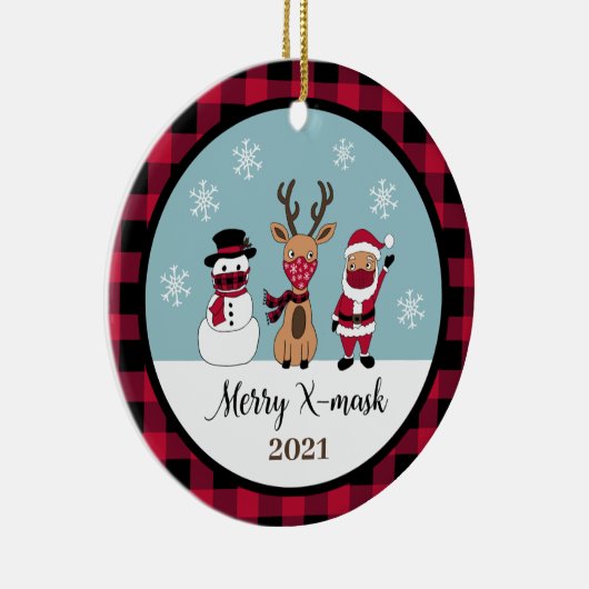 Merry X-Mask Funny Buffalo Pset Check Santa Keramisch Ornament (Rechts)