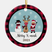 Merry X-Mask Funny Buffalo Pset Check Santa Keramisch Ornament (Voorkant)
