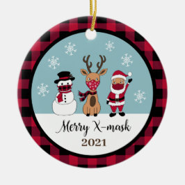 Merry X-Mask Funny Buffalo Pset Check Santa Keramisch Ornament