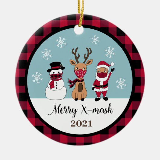 Merry X-Mask Funny Buffalo Pset Check Santa Keramisch Ornament (Voorkant)