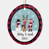 Merry X-Mask Funny Buffalo Pset Check Santa Keramisch Ornament (Links)