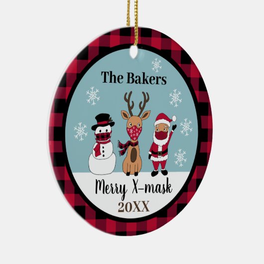 Merry X-Mask Funny Buffalo Pset Check Santa Keramisch Ornament (Rechts)