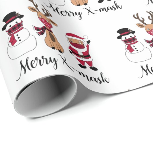 Merry X-Mask Funny Buffalo Pset Santa Reindeer Cadeaupapier (Rol Hoek)