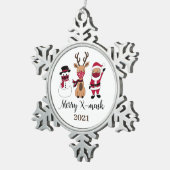 Merry X-Mask Funny Buffalo Pset Santa Tin Sneeuwvlok Ornament (Rechts)