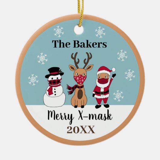 Merry X-Mask Funny Reindeer Snowman Santa Keramisch Ornament (Voorkant)