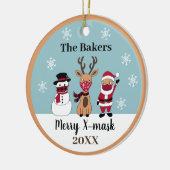 Merry X-Mask Funny Reindeer Snowman Santa Keramisch Ornament (Links)