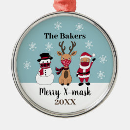 Merry X-Mask Funny Santa Reindeer Snowman Metalen Ornament