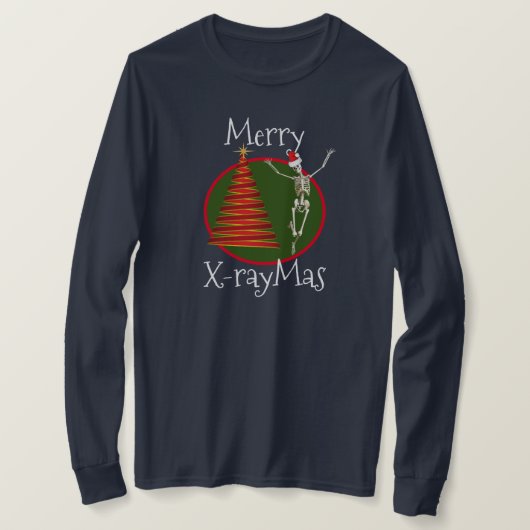 "Merry X-raymas" met skeletten in Santa Hat T-shirt (Design voorkant)