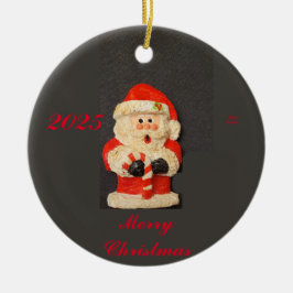 MERRY XMAS 2025 CANDY CANE SANTA KERAMISCH ORNAMENT
