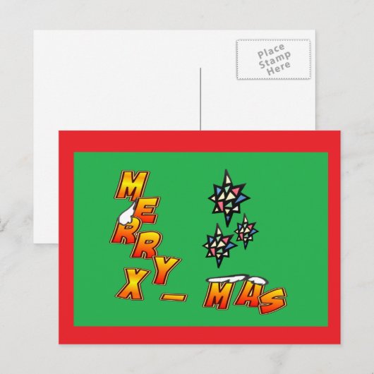 Merry Xmas 3 sterren Briefkaart Rode Grens (Voorkant / Achterkant)