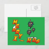Merry Xmas 3 sterren Groen Briefkaart (Voorkant / Achterkant)