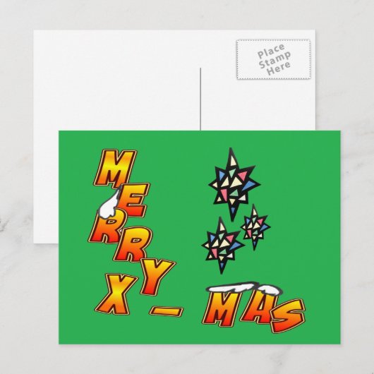 Merry Xmas 3 sterren Groen Briefkaart (Voorkant / Achterkant)