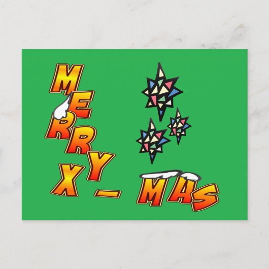 Merry Xmas 3 sterren Groen Briefkaart (Voorkant)