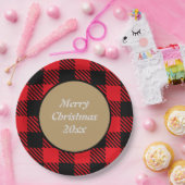 Merry Xmas Aangepast buffelpatroon zwart rood Papieren Bordje (Feest)