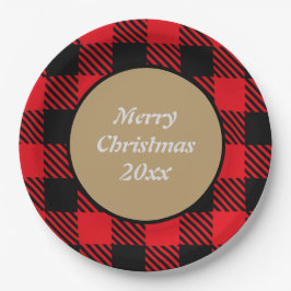 Merry Xmas Aangepast buffelpatroon zwart rood Papieren Bordje