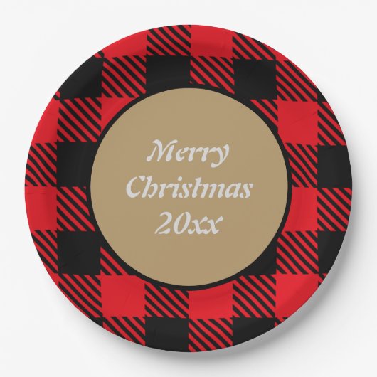 Merry Xmas Aangepast buffelpatroon zwart rood Papieren Bordje (Voorkant)