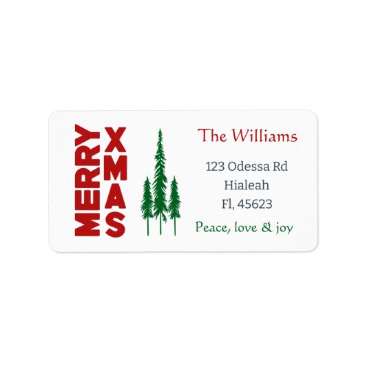 Merry Xmas | Adreslabel voor pijnbomen Etiket (Voorkant)