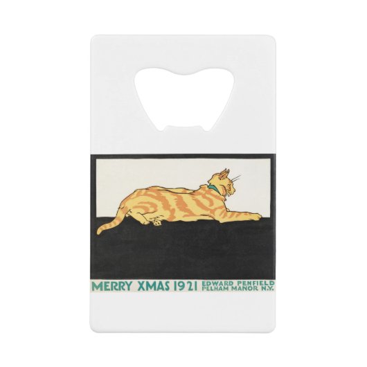 Merry Xmas and Cat van Edward Penfield. Creditkaart Flessenopener (Voorkant)