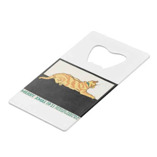 Merry Xmas and Cat van Edward Penfield. Creditkaart Flessenopener (Achterkant Gekanteld)