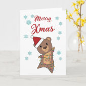 Merry Xmas Beer Snow Winter Teddy Kinder Kaart (Gele Bloem)