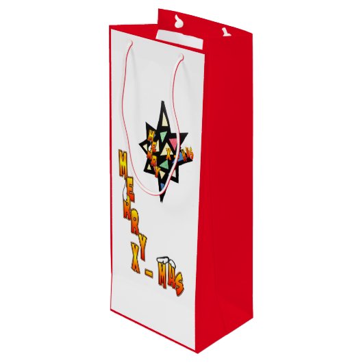 Merry Xmas Big Star Cust. Wine Bag Wijn Cadeautas (Achterkant Gekanteld)