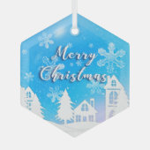 Merry Xmas Blue White House Snow Glas Ornament (Voorkant)
