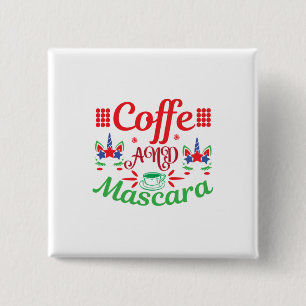 Merry Xmas Cafeine en Mascara Vierkante Button 5,1 Cm