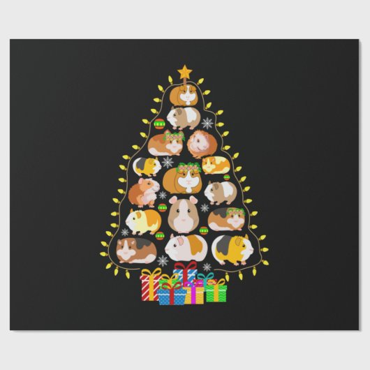 Merry Xmas cavia's met kerstboomverlichting Cadeaupapier (Vlak)