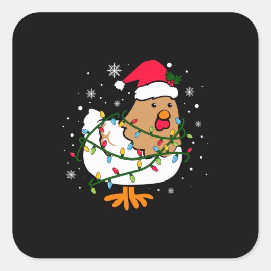 Merry Xmas Chicken Kerstmis Light Vierkante Sticker (Voorkant)
