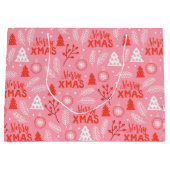 Merry Xmas Cute Pink Retro Botanische Kerstmis Groot Cadeauzakje (Voorkant)