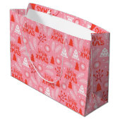 Merry Xmas Cute Pink Retro Botanische Kerstmis Groot Cadeauzakje (Achterkant Gekanteld)