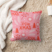 Merry Xmas Cute Pink Retro Botanische Kerstmis Kussen (Deken)