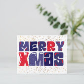 Merry Xmas Cute Red Blue Gold Briefkaart (Staand voorkant)