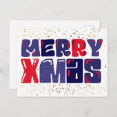 Merry Xmas Cute Red Blue Gold Briefkaart (Voorkant / Achterkant)