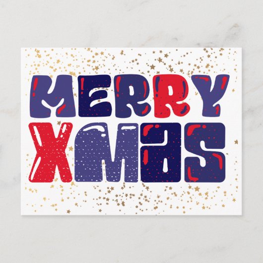 Merry Xmas Cute Red Blue Gold Briefkaart (Voorkant)