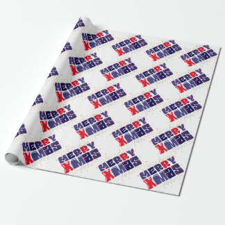 Merry Xmas Cute Red Blue Gold Cadeaupapier