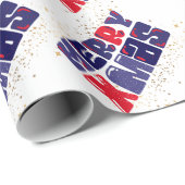 Merry Xmas Cute Red Blue Gold Cadeaupapier (Rol Hoek)