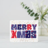 Merry Xmas Cute Red Blue Gold Feestdagenkaart (Staand voorkant)