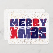 Merry Xmas Cute Red Blue Gold Feestdagenkaart (Voorkant / Achterkant)